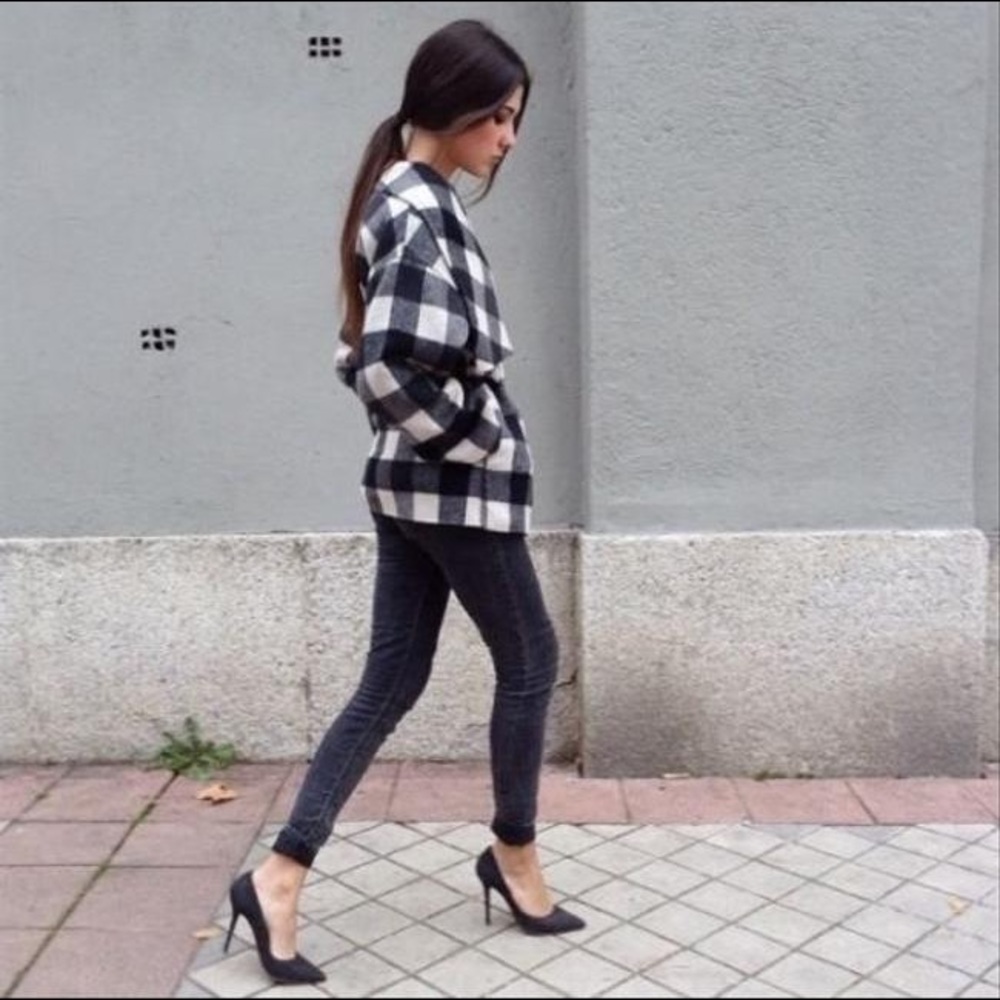 Zara New Check wool wrap coat